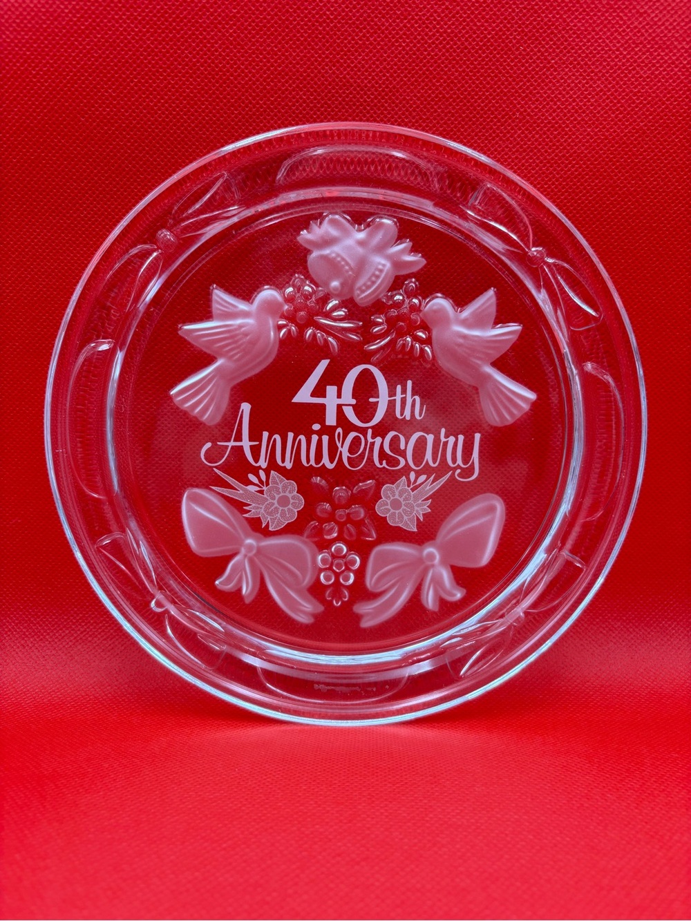 40th Anniversary Crystal Etched Decorative Plate - by Crystal Collectors